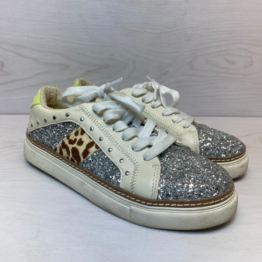 Circus by Sam Edelman‎ Womens 6.5 Kalinda Sneakers Glitter Leopard White Glam